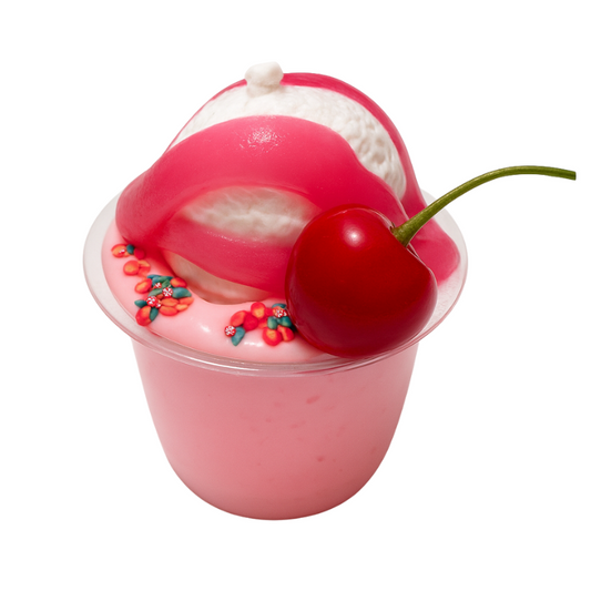 Cherry Dreams thick and glossy cherry-scented slime with clay ice cream topper and cherry charm