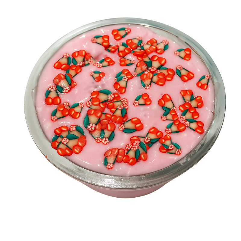 Cherry Dreams thick and glossy cherry-scented slime with clay ice cream topper and cherry charm